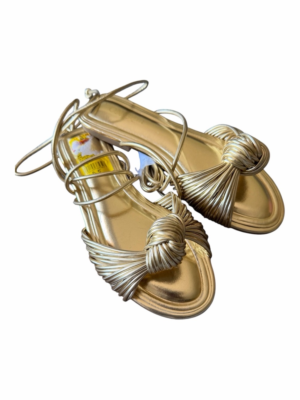 On 34th Jenniee Knot Lace-Up Flat Sandals Metallic Gold Womens 5.5 Strappy Chic